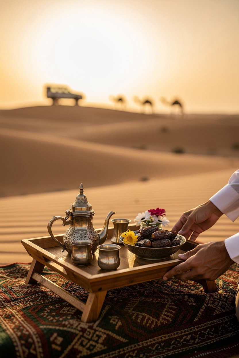 Al Noor Desert Tours premium desert safari experience with golden sunset dunes and camel rides in Dubai